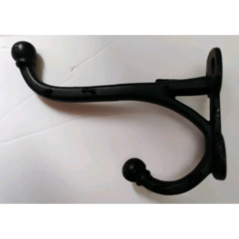 Vintage Black Cast Iron Wall Hook Set Ivy Leaf 5 Rack & Double Coat Hat Hook